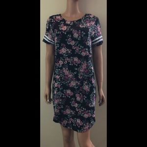 Floral Striped Party Club T Shirt Dress